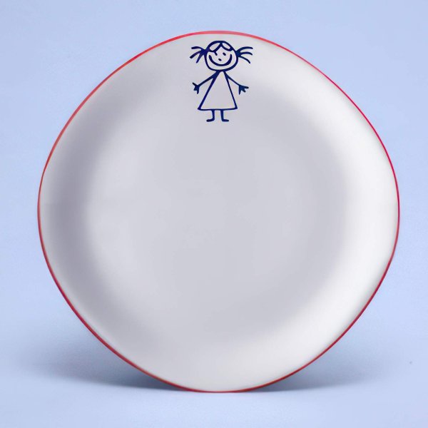 Talíř dezertní - holčička, červený lem, 19 cm, Dětský dekor Kamarádi 