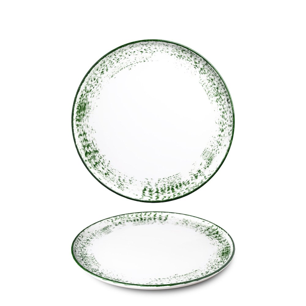 Mělký talíř, zelený okraj, 26 cm, Optimo hand painted